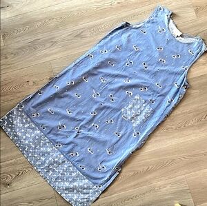 Vintage 90s Linen Blend Sleeveless Blue Moo Moo Maxi House Dress, One Size